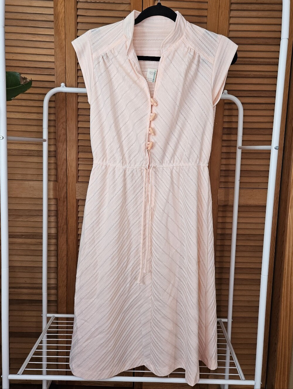 Coquette Twee Preppy 50s 60s Vintage Striped Pink Toggle Button Midi Dress